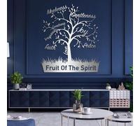 Arte de pared de metal Fruto del Espíritu, Decoración de pared de metal Fruto del Espíritu, Decoración de pared con versículo bíblico para sala de estar, dormitorio, pasillo (Plata 24"H x 21