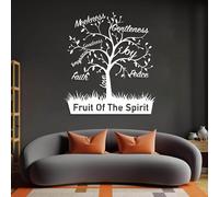 Arte de pared de metal Fruto del Espíritu, Decoración de pared de metal Fruto del Espíritu, Decoración de pared con versículo bíblico para sala de estar, dormitorio, pasillo (Blanco 31"H x 2