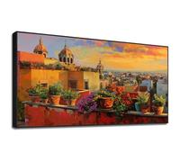 Arte de Pared de Metal Grueso Grande, Arte de Pared de Pueblo Mexicano, Arte de Pared de Ciudad, Arte de Pared de Horizonte, póster Mexicano, Arte de Pared Mexicano, Arte de Pared Colorido, Arte de p