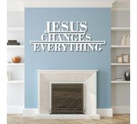 Arte de Pared de Metal: Jesús lo Cambia Todo, decoración de fe, Citas religiosas para Sala de Estar, Dormitorio, Iglesia (Blanco, 76 x 30 cm)