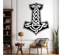 Arte de Pared de Metal, Martillo de Thor, Mjolnir, decoración de Pared vikinga nórdica, Colgante de Pared Celta, mitología nórdica (Negro, 90 x 71 cm)