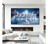 Arte de Pared de Metal Minimalista Moderno con 7 Caballos Corriendo, Lienzo con Caballos Blancos, Lienzo con Caballos Corriendo sobre el mar, decoración de Pared con imágenes de Caballos, Siete Cabal