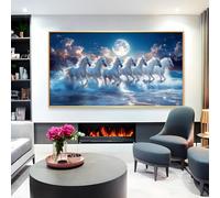Arte de Pared de Metal Minimalista Moderno con 7 Caballos Corriendo, Lienzo con impresión de Caballos Blancos, Lienzo con Caballos Corriendo en el mar, decoración de Pared con imágenes de Caballos, s