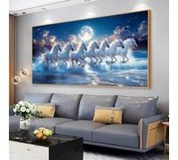 Arte de Pared de Metal Minimalista Moderno con 7 Caballos Corriendo, Lienzo con impresión de Caballos Blancos, Lienzo con Caballos Corriendo en el mar, decoración de Pared con imágenes de Caballos, s
