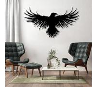Arte de Pared de Metal Minimalista Moderno con diseño de Cuervo Vikingo, Cuervo y pájaros, decoración gótica para Sala de Estar, Dormitorio y Oficina (Negro, 47 x 27 cm)