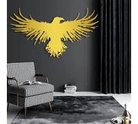Arte de Pared de Metal Minimalista Moderno con diseño de Cuervo Vikingo, Cuervo y pájaros, decoración gótica para Sala de Estar, Dormitorio y Oficina (Dorado, 175 x 100 cm)