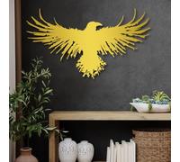 Arte de Pared de Metal Minimalista Moderno con diseño de Cuervo Vikingo, Cuervo y pájaros, decoración gótica para Sala de Estar, Dormitorio y Oficina (Dorado, 47 x 27 cm)