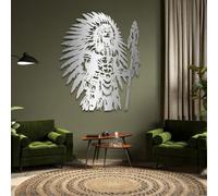 Arte de Pared de Metal Minimalista Moderno con Guerrero Indio Americano, decoración de Pared nativa Americana, decoración de Pared de Jefes Tribales para Sala de Estar, Dormitorio, Oficina, Cueva de