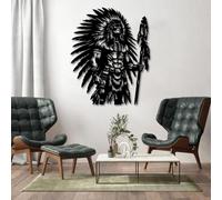 Arte de Pared de Metal Minimalista Moderno con Guerrero Indio Americano, decoración de Pared nativa Americana, decoración de Pared de Jefes Tribales para Sala de Estar, Dormitorio, Oficina, Cueva de