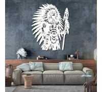 Arte de Pared de Metal Minimalista Moderno con Guerrero Indio Americano, decoración de Pared nativa Americana, decoración de Pared de Jefes Tribales para Sala de Estar, Dormitorio, Oficina, Cueva de