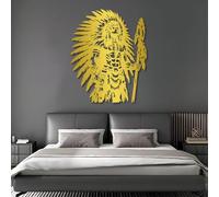 Arte de Pared de Metal Minimalista Moderno con Guerrero Indio Americano, decoración de Pared nativa Americana, decoración de Pared de Jefes Tribales para Sala de Estar, Dormitorio, Oficina, Cueva de
