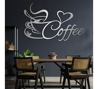 Arte de Pared de Metal Minimalista Moderno, Taza de café para Comedor o cafetería (Plateado, 135 x 83 cm)