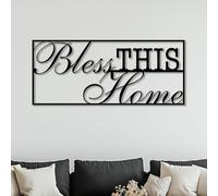 Arte de Pared de Metal Negro Bendice Este hogar, Letrero de Metal Bendito en Negro, Dorado y Blanco, decoración de Pared, Escultura Moderna para Sala de Estar, Dormitorio, Pasillo y Deco