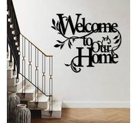 Arte de Pared de Metal Negro Bienvenido a Nuestro hogar, decoración de Pared con Palabras de Metal, Escultura Moderna de Bienvenida para Sala de Estar, Dormitorio, Pasillo y decoración del