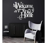 Arte de Pared de Metal Negro Bienvenido a Nuestro hogar, decoración de Pared con Palabras de Metal, Escultura Moderna de Bienvenida para Sala de Estar, Dormitorio, Pasillo y decoración del