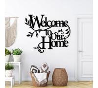 Arte de Pared de Metal Negro Bienvenido a Nuestro hogar, decoración de Pared con Palabras de Metal, Escultura Moderna de Bienvenida para Sala de Estar, Dormitorio, Pasillo y decoración del