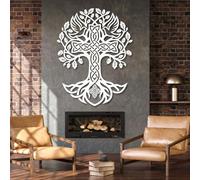 Arte de Pared de Metal Negro con árbol de la Vida Celta, Arte de Pared Cristiano de Paloma de Metal, decoración de Arte de Iglesia para Exteriores para Sala de Estar, Dormitorio, Pasillo y