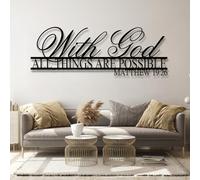 Arte de Pared de Metal Negro con la Frase Dios, Todas Las Cosas Son posibles, decoración de Pared bíblica Cristiana de Mateo, Escultura Moderna para Sala de Estar, Dormitorio, Pasillo y de