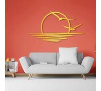 Arte de Pared de Metal Negro con Sol al Amanecer, Arte de Pared Abstracto de gaviotas al Atardecer en Metal, decoración de Arte de línea Minimalista, Escultura Moderna para Sala de Estar, do