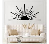 Arte de Pared de Metal Negro con Sol y Puesta de Sol, decoración de Pared Exterior de Metal con Amanecer y explosión Solar, Gran Obra de Arte Decorativa con luz Solar, Escultura Moderna para