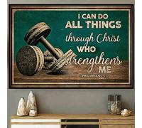 Arte de pared de metal para dormitorio, con texto en inglés "I Can Do All Things Through Christ Who Strengthens Me Gym Fitness, póster de estaño, carteles de metal vintage para bar, club de música