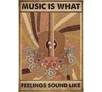 Arte de pared de metal para sala de estar, letrero de metal antiguo con texto en inglés "Music is What Feelings Sound Lie", decoración vintage, garaje, hogar, jardín, cafeterías, cocina, letreros de