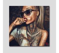 Arte de pared de moda moderna con tatuaje de mujer, corona, sexy, encantador, lienzo, pintura, póster, impresiones, decoración para el hogar, dormitorio, sala de estar (50x50 cm/marco interior)