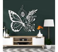 Arte de Pared de Mujer Mariposa Blanca de Metal, decoración Minimalista de Pared con Flores de Metal para Mujeres, Escultura Moderna de Arte de Mujer Mariposa para Sala de Estar, Dormitorio,