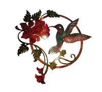 Arte de pared de pájaro colibrí de metal decoración de pared 12,2x12,6inch arte de pared de pájaro de metal con orificio para colgar pájaro volador sobre flores completamente abiertas para jardín,rojo