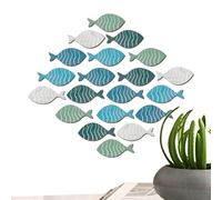 Arte De Pared De Peces - Arte Hecho A Mano De Madera Azul, Juego De 20 Decoración De Pared De Peces, Decoración De Náutica Para La Sala De Baño, Colección De Esculturas Colgantes Interiores De C