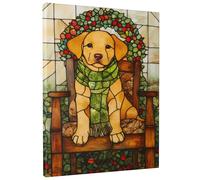 Arte de pared de perro labrador, decoración de lienzo de animales amarillos, decoración de invierno con temática de perro para colgar en la pared estética para sala de estar, dormitorio, sin marco, 8