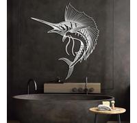 Arte de Pared de pez Vela Negro de Metal, decoración de Arte de Pared náutica de Metal con temática oceánica, decoración de Arte de Exterior para Piscina para Sala de Estar, Dormitorio, pasi