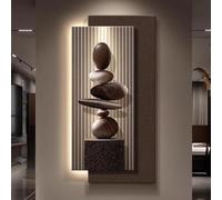 Arte de pared de piedra arenisca 3D con luz LED, pintura colgante vertical para decoración de entrada y pasillo