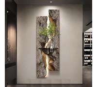Arte de pared de piedra arenisca LED 3D, escultura colgante decorativa con plantas hidropónicas para sala de estar, decoración moderna del hogar, fuente de alimentación enchufable, decoración de pared