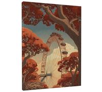 Arte de pared de rueda de la fortuna otoñal, impresiones en lienzo rojo oxidado, estilo vintage, decoración estética del hogar para sala de estar, dormitorio, cafetería, lienzo envuelto de 12 x 16