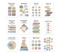 Arte De Pared De Salud Mental: Promueva La Regulación Emocional Y La Positividad, Juego De Gráficos De Calma De 12 Piezas, 25,5 X 35,5 Cm, 15 Puntos Adhesivos, Material De Papel Recubierto Resistente