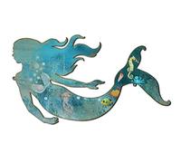 Arte de pared de sirena de metal rústico, decoración de pared de sirena de metal azul, escultura de sirena de acero inoxidable para habitación, pared, patio, piscina, baño, 15 x 8.5 pulgadas (estilo