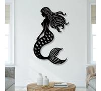 Arte de Pared de Sirena Negra de Metal, decoración de Arte de Pared náutica Costera de Metal, decoración de Arte de Interior para baño para Sala de Estar, Dormitorio, Pasillo y escaleras, de
