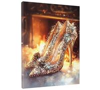 Arte de pared de tacones altos glamurosos de vacaciones de invierno, impresión en lienzo de zapatos brillantes, decoración estética festiva del hogar para sala de estar, dormitorio, sin marco, 12 x 16