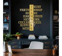 Arte de Pared de Trabajo en Equipo de Metal Dorado, decoración de Pared con Letras Inspiradoras de Metal para el hogar y la Oficina, Escultura Moderna Decorativa de Trabajo en Equipo para