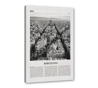 Arte de pared de viaje de Barcelona, póster de Barcelona, pintura en lienzo de paisaje de ciudad en blanco y negro para decoración de sala de estar y dormitorio (30 x 45 cm, enmarcado)