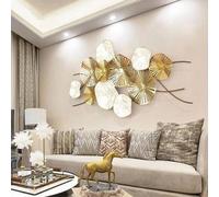 Arte de Pared, decoración de Pared para Sala de Estar, esculturas Colgantes de Hoja de Loto Doradas, decoración de Hoja de Metal 3D, Obra Moderna Grande para la Entrada.