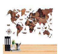 Arte de pared del mapa mundial - Mapa de madera 3D, decoración decorativa de pared | de arte de de madera con capitales de los estados, diseño de inspirado en viajes educativos para l