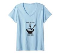 Arte de Pared Divertido de Cocina Life is Soup I Am Fork Camiseta Cuello V, Mujer, Azul Bebé, L