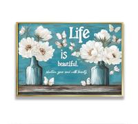 Arte de pared en lienzo de mariposa floral blanca Imágenes de citas inspiradoras Pósters Pintura Impresiones de obras de arte modernas para decor del hogar del comedor 60x92cm con marco dorado