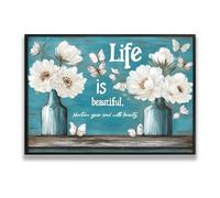Arte de pared en lienzo de mariposa floral blanca Imágenes de citas inspiradoras Pósters Pintura Impresiones de obras de arte modernas para decor del hogar del comedor 40x60cm con marco negro