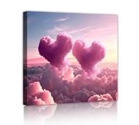 Arte de pared en lienzo de nube de corazón Imágenes románticas del cielo Impresiones de obras de arte Mural Pósters rosas Pintura para el hogar Decoración de dormitorio Café 60x60cm Marco interior