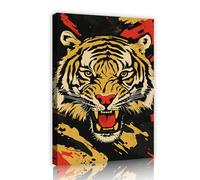 Arte de pared en lienzo de tigre feroz Jungla rugiente impresiones de animales Grandes carteles Pintura Mural de vida silvestre para sala de estar Dormitorio Oficina decor Marco interior 80x125cm
