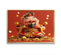 Arte de pared en lienzo del dios chino de la riqueza Impresiones de suerte de prosperidad Decor asiática para sala de estar Feng Shui Pintura Auspiciosa para oficina en casa 80x120cm con marco dorado