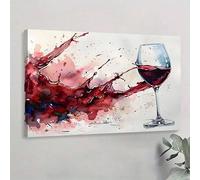 Arte de pared en lienzo, salpicaduras de vino tinto, arte de copa de vino, impresión artística impresionista en acuarela, póster en lienzo, pintura para decoración de pared (50 x 70 cm/sin marco)